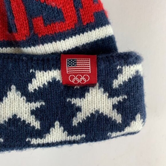 USA Team Apparel Navy Blue Red White Knit Pom Beanie - Picture 2 of 4